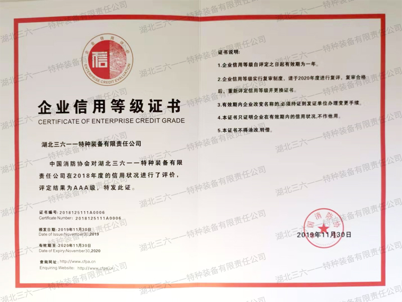  企业信用等级证书